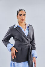 Serenity Tie Blazer in Grey - Image 3